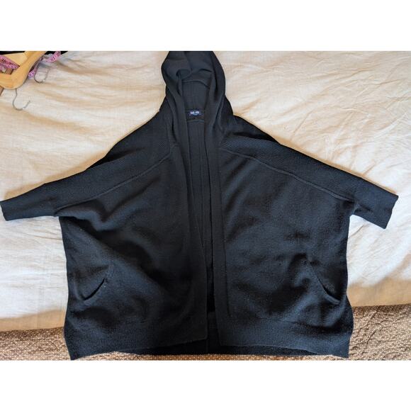 Splendid 100% Cashmere Black Hooded Open Front Cardigan Poncho Cozy Luxury XL - Picture 3 of 10